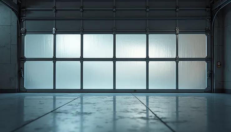 Eye-level view of garage door with reflective foil insulation installed
