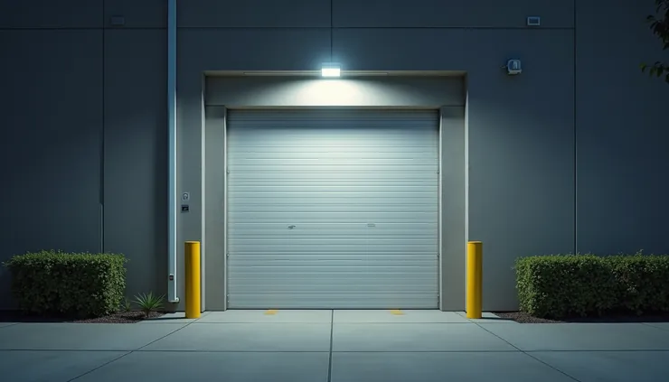 Eye-level view of garage door safety sensors aligned on both sides